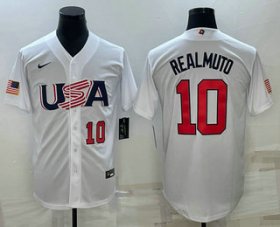 Cheap Men\'s USA Baseball #10 JT Realmuto Number 2023 White World Baseball Classic Stitched Jerseys