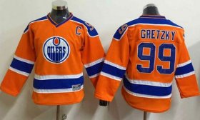 Wholesale Cheap Oilers #99 Wayne Gretzky Orange CCM Throwback Stitched Youth NHL Jersey