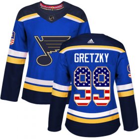 Wholesale Cheap Adidas Blues #99 Wayne Gretzky Blue Home Authentic USA Flag Women\'s Stitched NHL Jersey