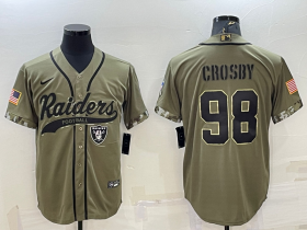 Wholesale Cheap Men\'s Las Vegas Raiders #98 Maxx Crosby 2022 Olive Salute to Service Cool Base Stitched Baseball Jersey