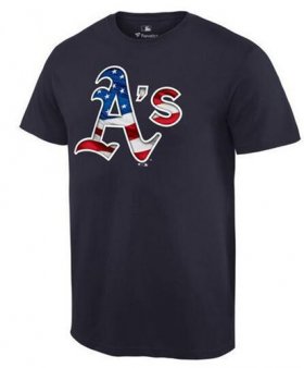 Wholesale Cheap Men\'s Oakland Athletics USA Flag Fashion T-Shirt Navy Blue