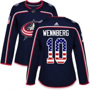 Wholesale Cheap Adidas Blue Jackets #10 Alexander Wennberg Navy Blue Home Authentic USA Flag Women's Stitched NHL Jersey