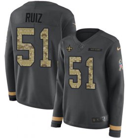 Wholesale Cheap Nike Saints #51 Cesar Ruiz Anthracite Salute to Service Women\'s Stitched NFL Limited Therma Long Sleeve Jersey