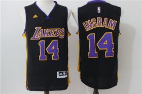 Wholesale Cheap Men\'s Los Angeles Lakers #14 Brandon Ingram Black With Purple Revolution 30 Swingman Basketball Jersey