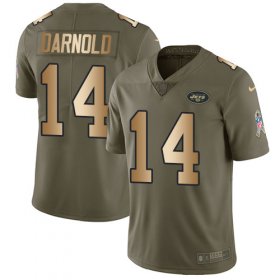 Wholesale Cheap Nike Jets #14 Sam Darnold Olive/Gold Youth Stitched NFL Limited 2017 Salute to Service Jersey