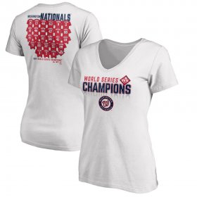 Wholesale Cheap Washington Nationals Majestic Women\'s 2019 World Series Champions Jersey Roster V-Neck T-Shirt White