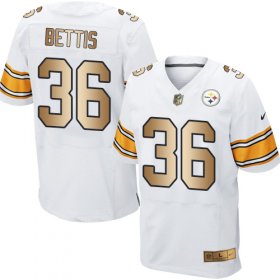 Wholesale Cheap Nike Steelers #36 Jerome Bettis White Men\'s Stitched NFL Elite Gold Jersey
