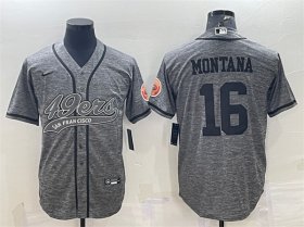 Wholesale Cheap Men\'s San Francisco 49ers #16 Joe Montana Gray With Patch Cool Base Stitched Baseball Jersey