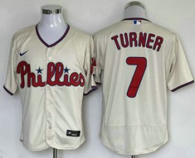 Cheap Men\'s Philadelphia Phillies #7 Trea Turner Cream Stitched MLB Flex Base Nike Jersey