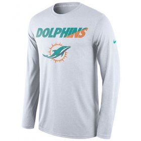 Wholesale Cheap Men\'s Miami Dolphins Nike White Legend Staff Practice Long Sleeves Performance T-Shirt