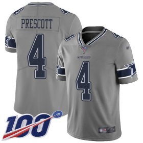 Wholesale Cheap Nike Cowboys #4 Dak Prescott Gray Men\'s Stitched NFL Limited Inverted Legend 100th Season Jersey