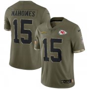 Wholesale Cheap Men's Kansas City Chiefs #15 Patrick Mahomes 2022 Olive Salute To Service Limited Stitched Jersey