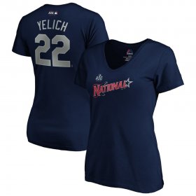Wholesale Cheap National League #22 Christian Yelich Majestic Women\'s 2019 MLB All-Star Game Name & Number V-Neck T-Shirt - Navy
