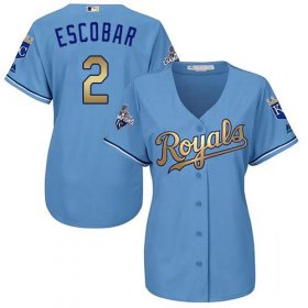 Wholesale Cheap Royals #2 Alcides Escobar Light Blue Women\'s 2015 World Series Champions Gold Program Cool Base Stitched MLB Jersey