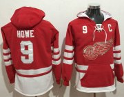Wholesale Cheap Red Wings #9 Gordie Howe Red Name & Number Pullover NHL Hoodie