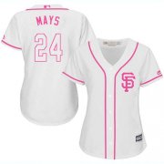 Wholesale Cheap Giants #24 Willie Mays White/Pink Fashion Women's Stitched MLB Jersey