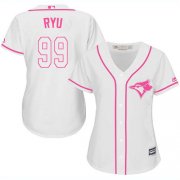 Wholesale Cheap Blue Jays #99 Hyun-Jin Ryu White/Pink Fashion Women's Stitched MLB Jersey