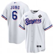 Men's Texas Rangers #6 Josh Jung 2023 White World Series Stitched Baseball Jersey