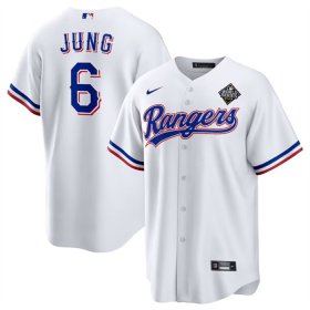 Men\'s Texas Rangers #6 Josh Jung 2023 White World Series Stitched Baseball Jersey
