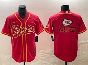 Cheap Men\'s Kansas City Chiefs Red Team Big Logo With Patch Cool Base Stitched Baseball Jersey