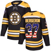 Wholesale Cheap Adidas Bruins #37 Patrice Bergeron Black Home Authentic USA Flag Youth Stitched NHL Jersey