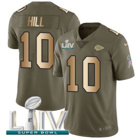 Wholesale Cheap Nike Chiefs #10 Tyreek Hill Olive/Gold Super Bowl LIV 2020 Men\'s Stitched NFL Limited 2017 Salute To Service Jersey