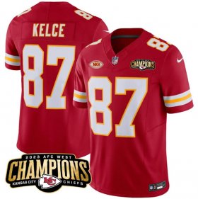 Cheap Men\'s Kansas City Chiefs #87 Travis Kelce Red 2023 F.U.S.E. AFC West Champions With NKH Patch Vapor Untouchable Limited Football Stitched Jersey
