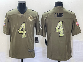 Wholesale Cheap Men\'s New Orleans Saints #4 Derek Carr Olive With Camo 2017 Salute To Service Stitched NFL Nike Limited Jersey