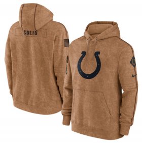 Wholesale Cheap Men\'s Indianapolis Colts 2023 Brown Salute to Service Pullover Hoodie