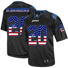 Wholesale Cheap Nike Lions #20 Barry Sanders Black Men\'s Stitched NFL Elite USA Flag Fashion Jersey