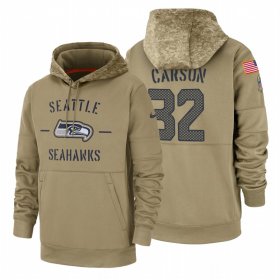 Wholesale Cheap Seattle Seahawks #32 Chris Carson Nike Tan 2019 Salute To Service Name & Number Sideline Therma Pullover Hoodie