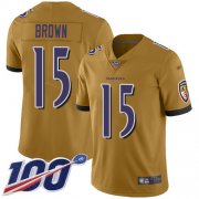 Wholesale Cheap Nike Ravens #15 Marquise Brown Gold Men's Stitched NFL Limited Inverted Legend 100th Season Jersey