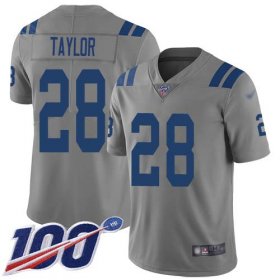 Wholesale Cheap Nike Colts #28 Jonathan Taylor Gray Men\'s Stitched NFL Limited Inverted Legend 100th Season Jersey