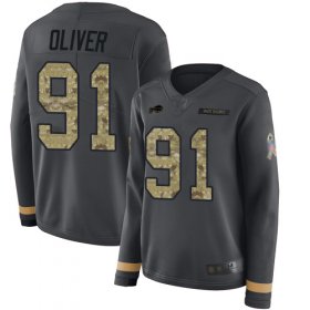 Wholesale Cheap Nike Bills #91 Ed Oliver Anthracite Salute to Service Women\'s Stitched NFL Limited Therma Long Sleeve Jersey