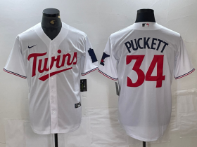 Cheap Men\'s Minnesota Twins #34 Kirby Puckett White Red Stitched MLB Cool Base Nike Jersey