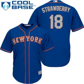 Wholesale Cheap Mets #18 Darryl Strawberry Blue(Grey NO.) Cool Base Stitched Youth MLB Jersey