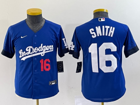 Wholesale Cheap Women\'s Los Angeles Dodgers #16 Will Smith Number Blue Stitched Cool Base Nike Jersey
