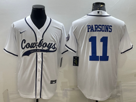 Wholesale Cheap Men\'s Dallas Cowboys #11 Micah Parsons White With Patch Cool Base Stitched Baseball Jersey