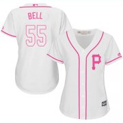 Wholesale Cheap Pirates #55 Josh Bell White/Pink Fashion Women's Stitched MLB Jersey