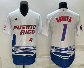 Cheap Men\'s Puerto Rico Baseball #1 Carlos Correa White 2023 World Baseball Classic Stitched Jersey