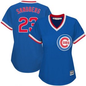 Wholesale Cheap Cubs #23 Ryne Sandberg Blue Cooperstown Women\'s Stitched MLB Jersey