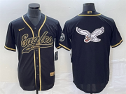 Wholesale Cheap Men's Philadelphia Eagles Black Gold Team Big Logo Cool Base Stitched Baseball Jersey