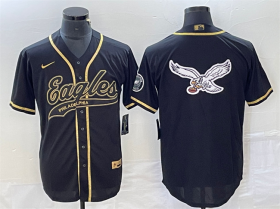 Wholesale Cheap Men\'s Philadelphia Eagles Black Gold Team Big Logo Cool Base Stitched Baseball Jersey