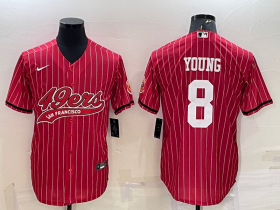 Wholesale Cheap Men\'s San Francisco 49ers #8 Steve Young Red Pinstripe With Patch Cool Base Stitched Baseball Jersey