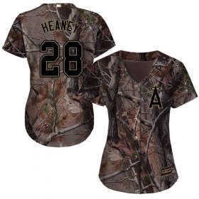 Wholesale Cheap Angels #28 Andrew Heaney Camo Realtree Collection Cool Base Women\'s Stitched MLB Jersey