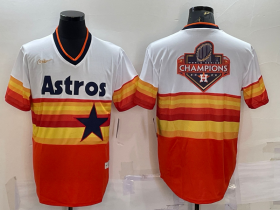 Wholesale Cheap Men\'s Houston Astros Orange Rainbow Cooperstown Champions Big Logo Stitched MLB Cool Base Nike Jersey
