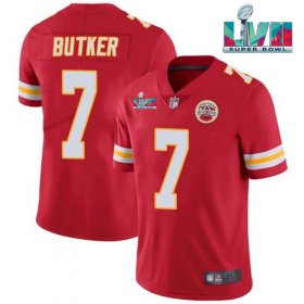 Wholesale Cheap Men’s Kansas City Chiefs #7 Harrison Butker Red Super Bowl LVII Patch Vapor Untouchable Limited Stitched Jersey