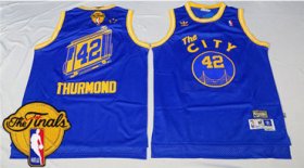 Wholesale Cheap Men\'s Warriors #42 Nate Thurmond Blue Throwback The City 2017 The Finals Patch Stitched NBA Jersey