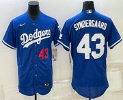 Cheap Men's Los Angeles Dodgers #43 Noah Syndergaard Number Blue Stitched MLB Flex Base Nike Jersey