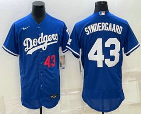 Cheap Men\'s Los Angeles Dodgers #43 Noah Syndergaard Number Blue Stitched MLB Flex Base Nike Jersey